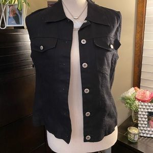 Ann Taylor Black Linen Top w/ Silver Grommets